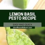 Pinterest graphic. Lemon basil pesto with text