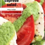 Pinterest graphic. Pesto caprese salad with text.
