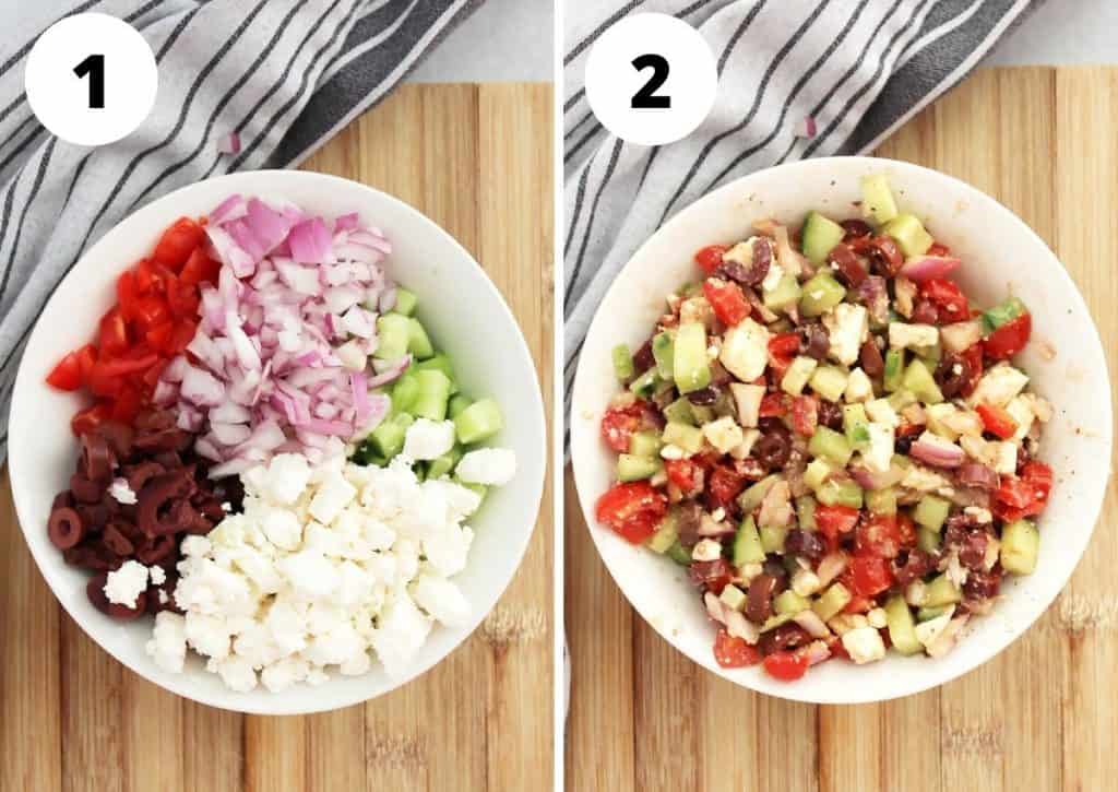 Two photos to show the ingredients before and after mixing.