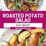 Pinterest graphic. Roasted potato salad with text.