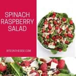 Pinterest graphic. Spinach raspberry salad with text.