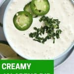 Pinterest graphic. Lime jalapeno sour cream dip with text.