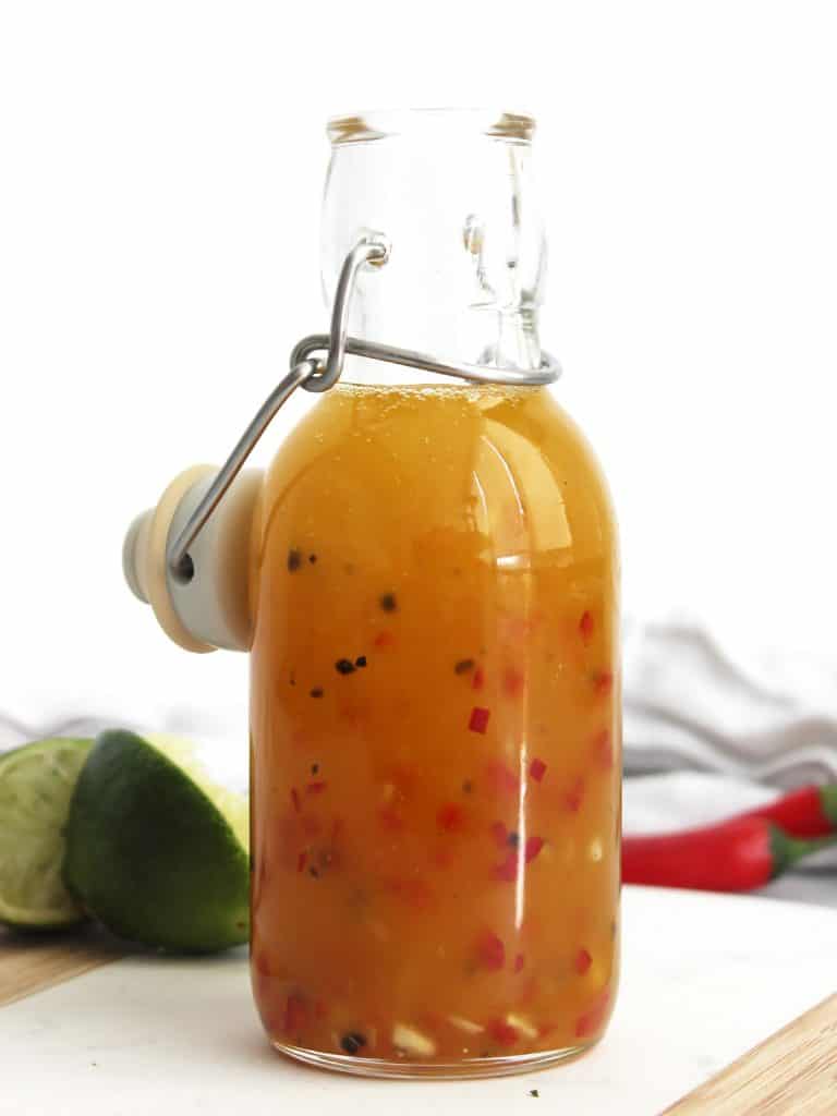A bottle of chili lime dressing.