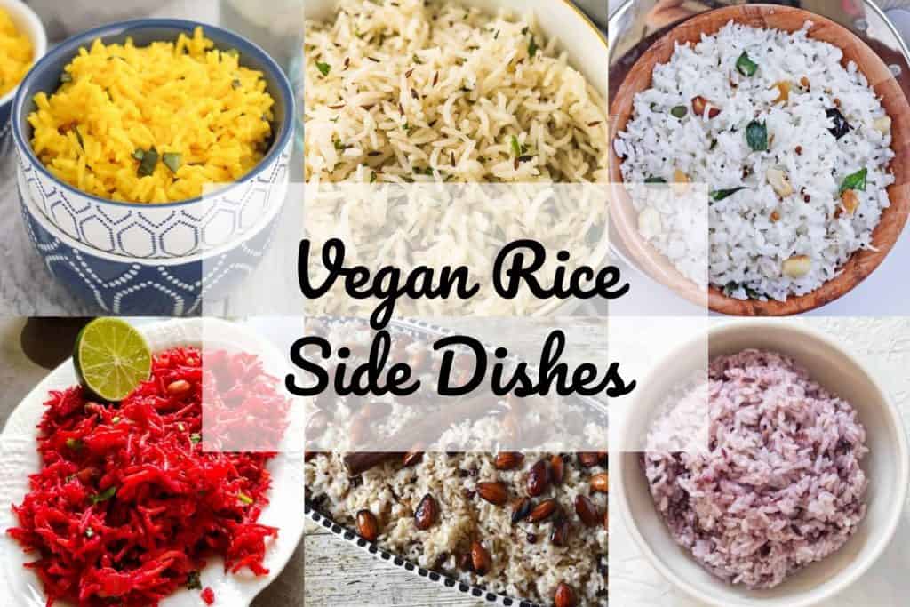 Collage of vegan rice recipes with text.