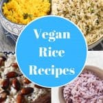 Pinterest graphic. Vegan rice recipes collage with text.