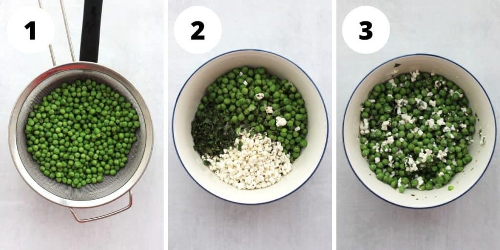 Three step by step photos to show how to make the salad.