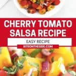 Pinterest graphic. Cherry tomato salsa with text overlay.
