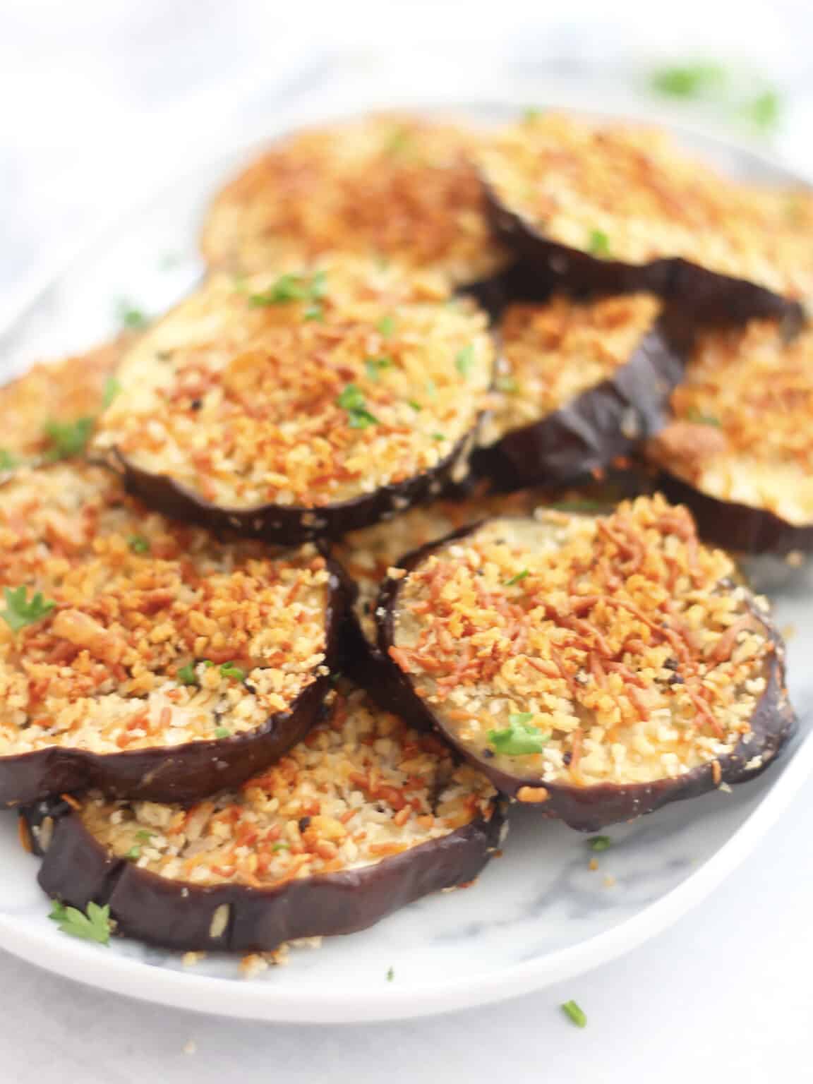 Crispy Cheesy Baked Eggplant Slices Bite On The Side