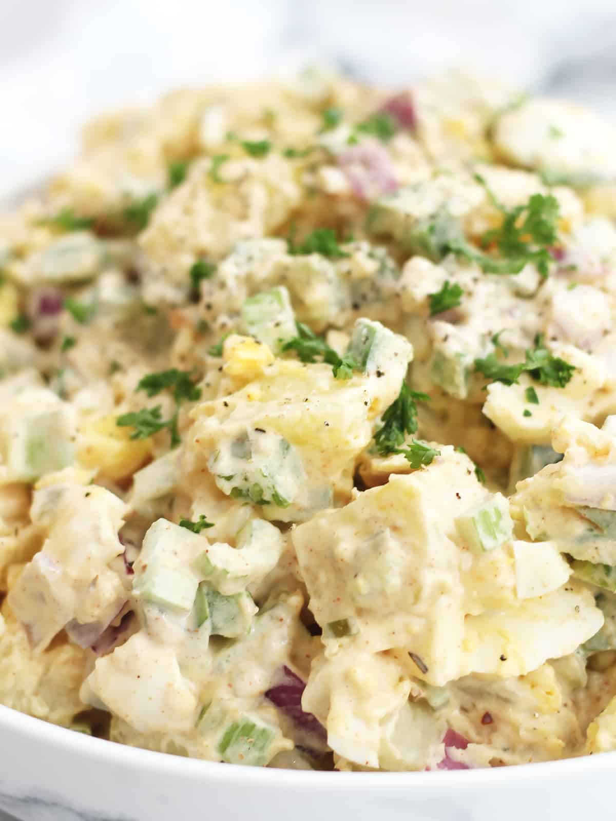 Close up of the creamy Cajun potato salad.