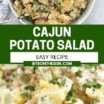 Pinterest graphic. Cajun potato salad with text overlay.