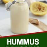 Pinterest graphic. Hummus salad dressing with text overlay.