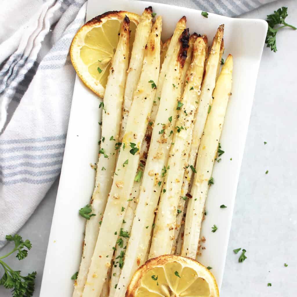 Roasted White Asparagus Recipe Bite On The Side
