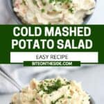 Pinterest graphic. Mashed potato salad with text overlay.