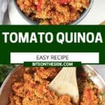Pinterest graphic. Tomato quinoa with text overlay.