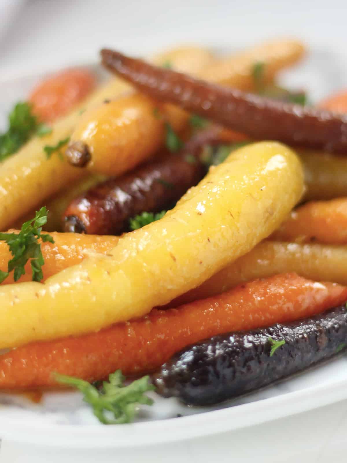 Close up of glazed carrots.
