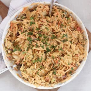 Mexican coleslaw garnished with fresh cilantro.