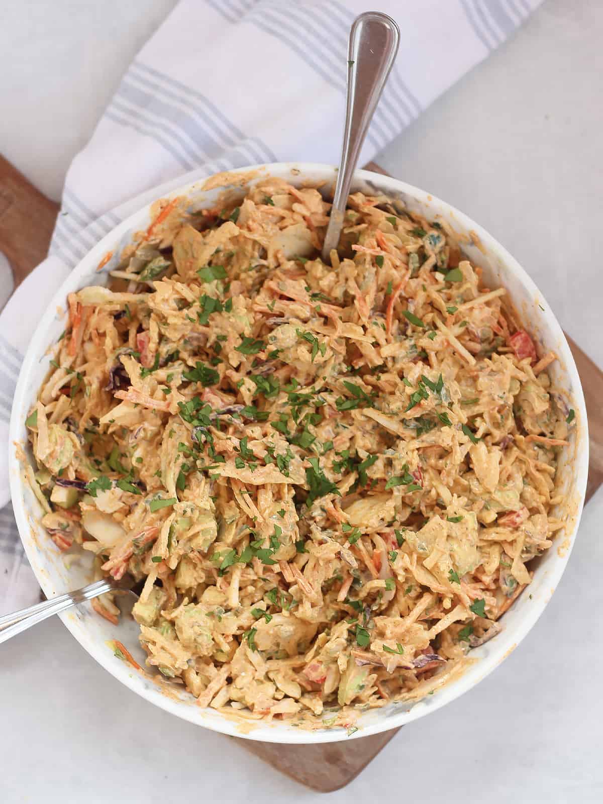 Creamy Tex-Mex coleslaw served in an bowl.