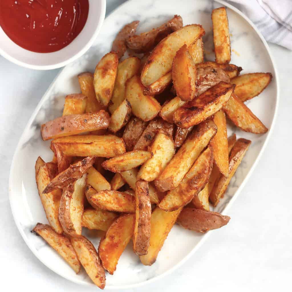 Oven Baked Red Skinned Potato Fries Bite On The Side
