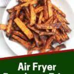Pinterest graphic. Air fryer rutabaga fries with text overlay.