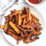 Air fryer rutabaga fries seasoned with spices.