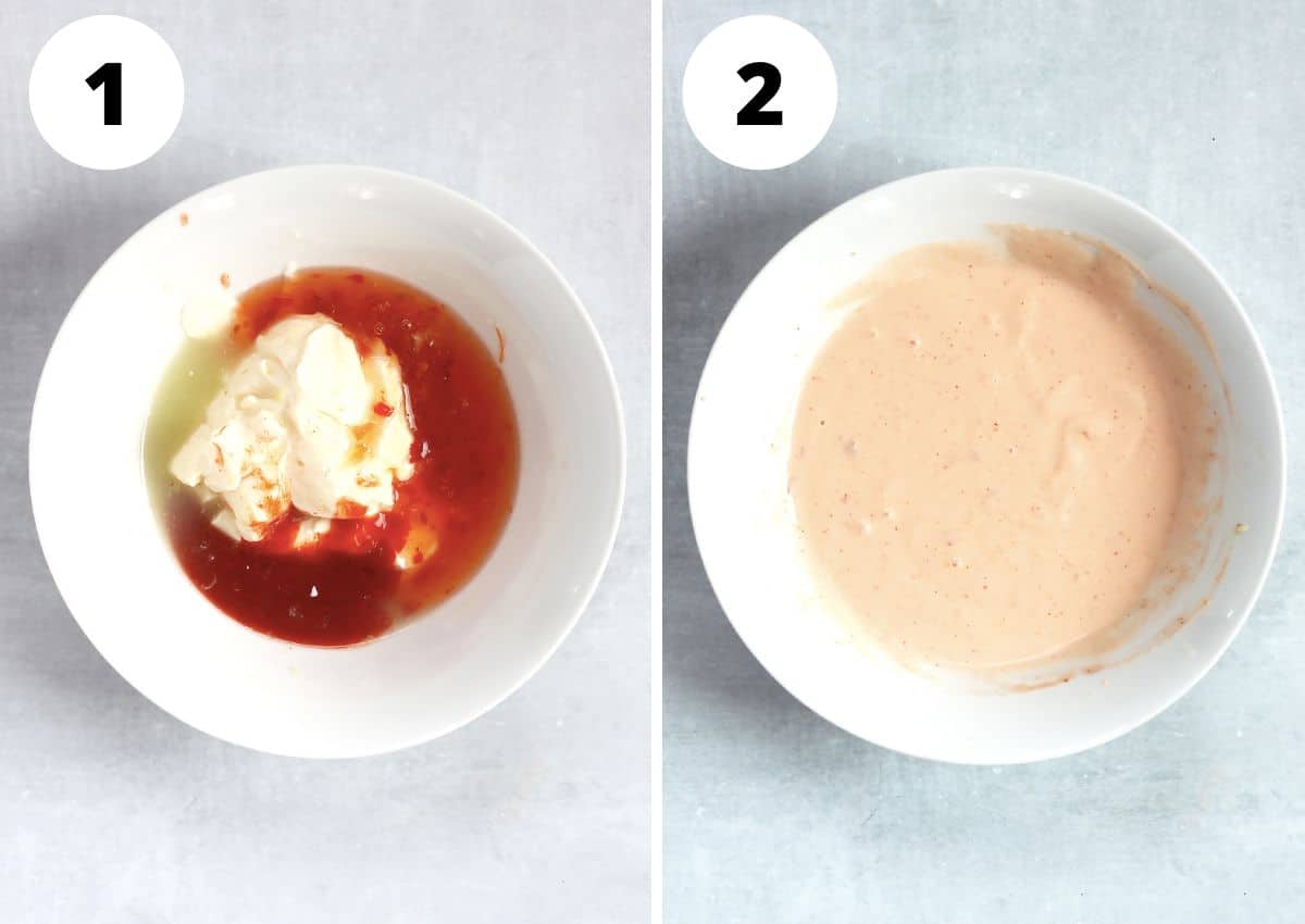Before and after mixing the ingredients together.