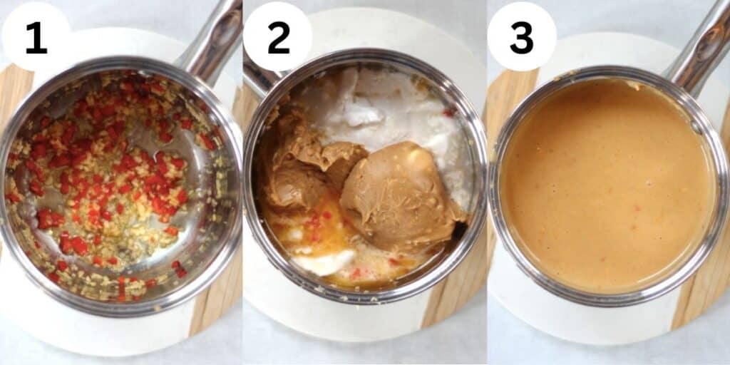 Three photos to show how to make the recipe.