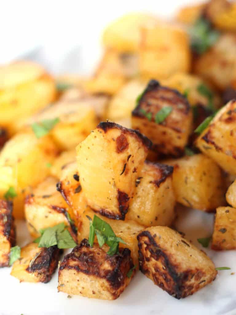 Rutabaga chunks with browned edges.