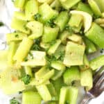 Air fryer celery garnished with parsley.