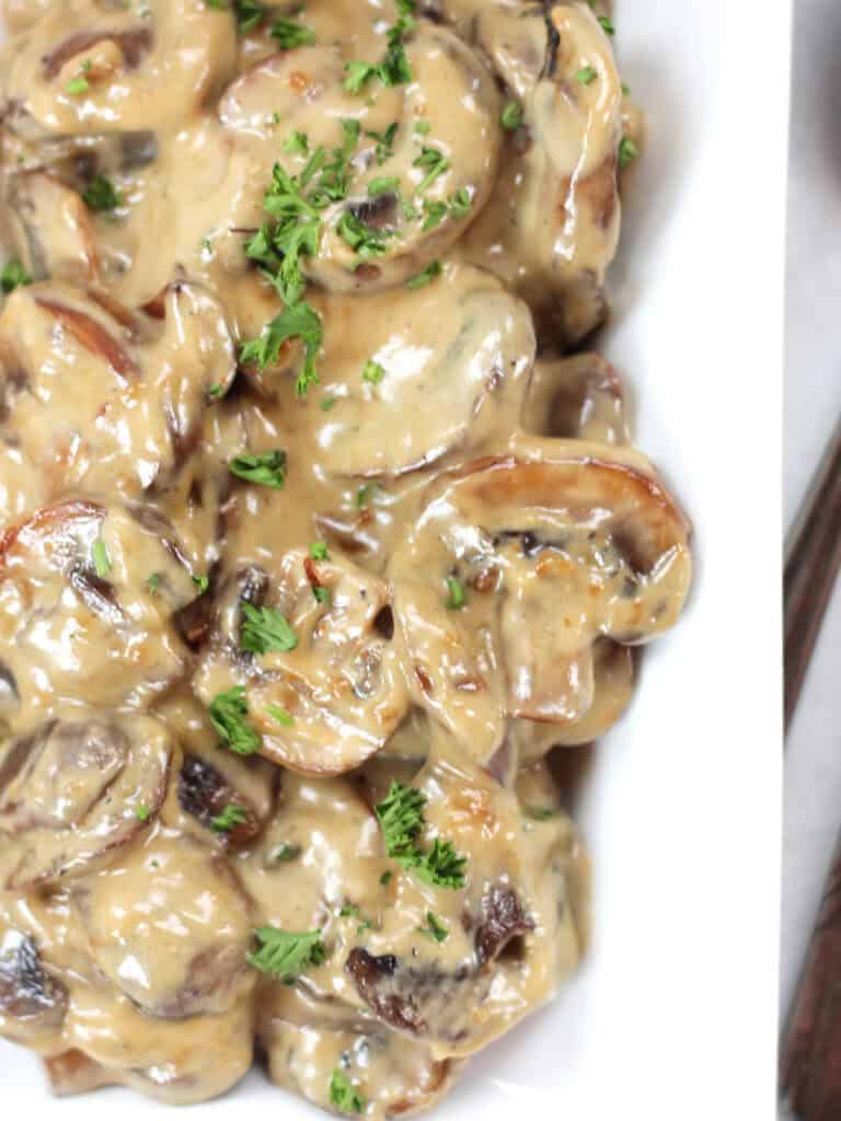 Mushrooms in a cream sauce.