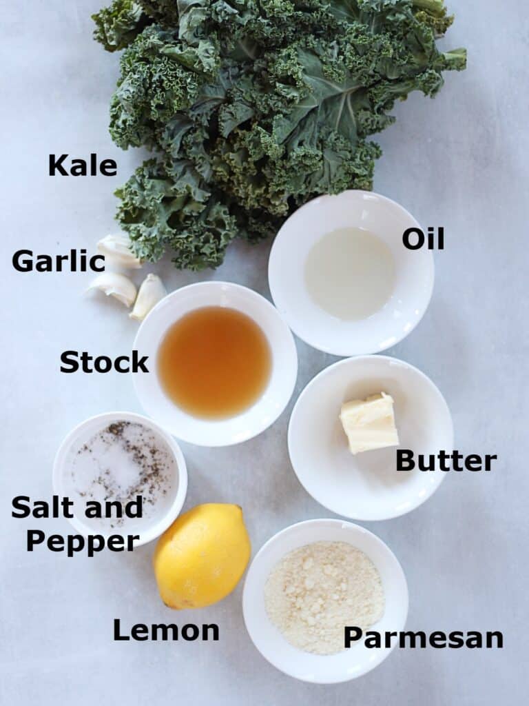 Ingredients to make sauteed garlic butter kale.
