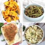 Air fried side dishes. Pumpkin, green beans, potato gratin and cabbage.
