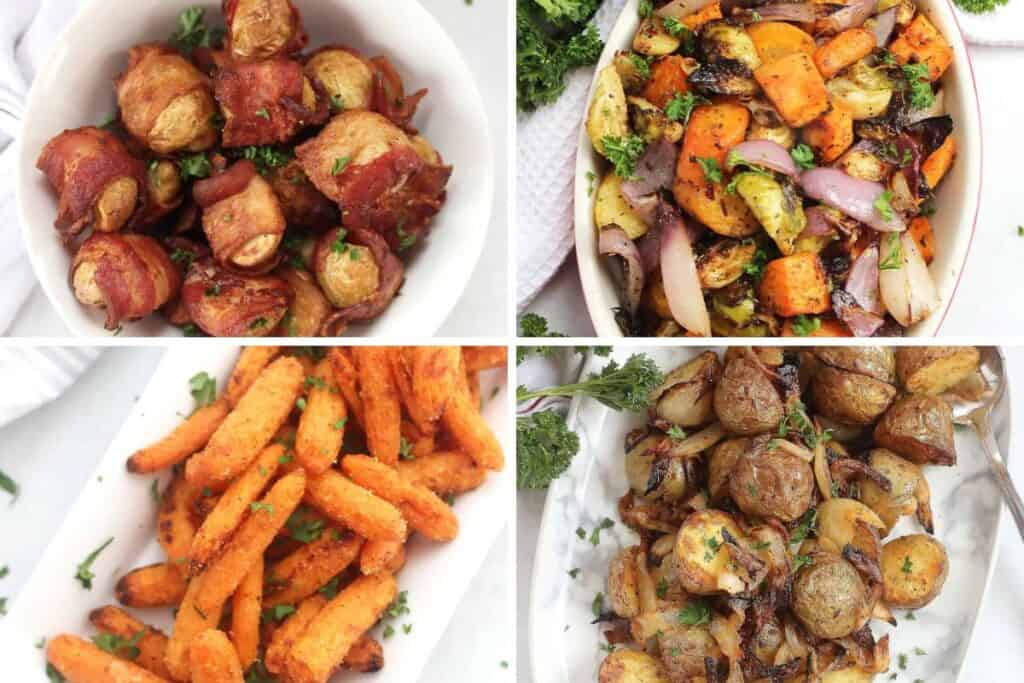 Collage of four air fryer thanksgiving side dishes.